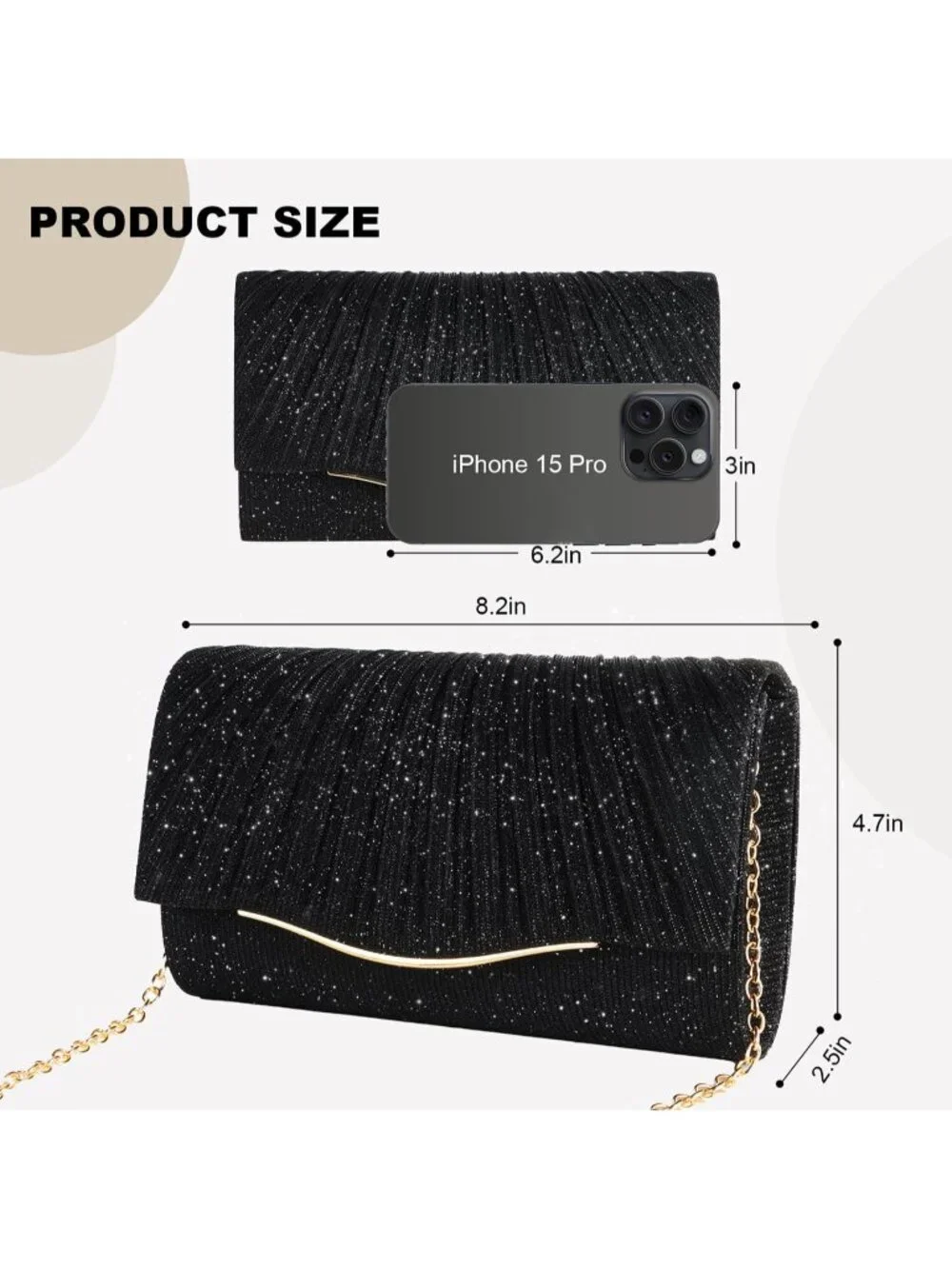 👜 Women's Black Sparkle Formal Dressy Evening Bag Elegance Charm Crossbody Bag